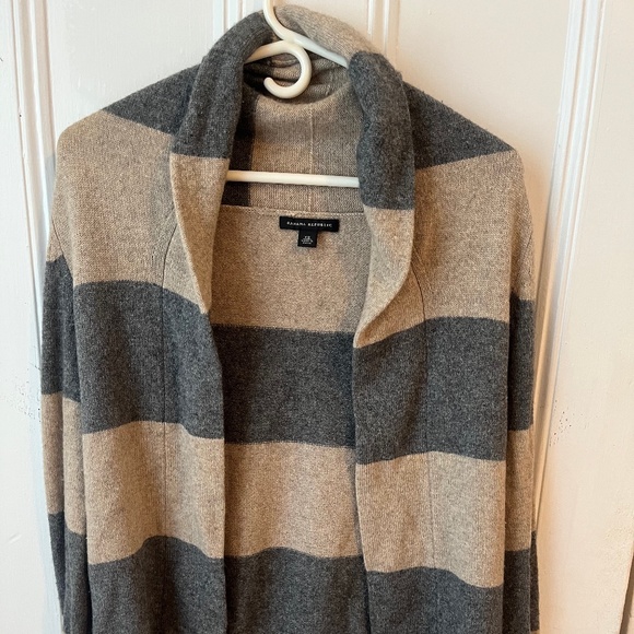 Banana Republic Beige and Grey Wool-Cashmere Cowl Shawl Open Front Cardigan (XS) - Picture 1 of 3